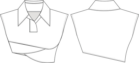 polo neck collared sleeveless asymmetric hem elastic  cropped crop blouse top template technical drawing flat sketch cad mockup fashion woman design style model
