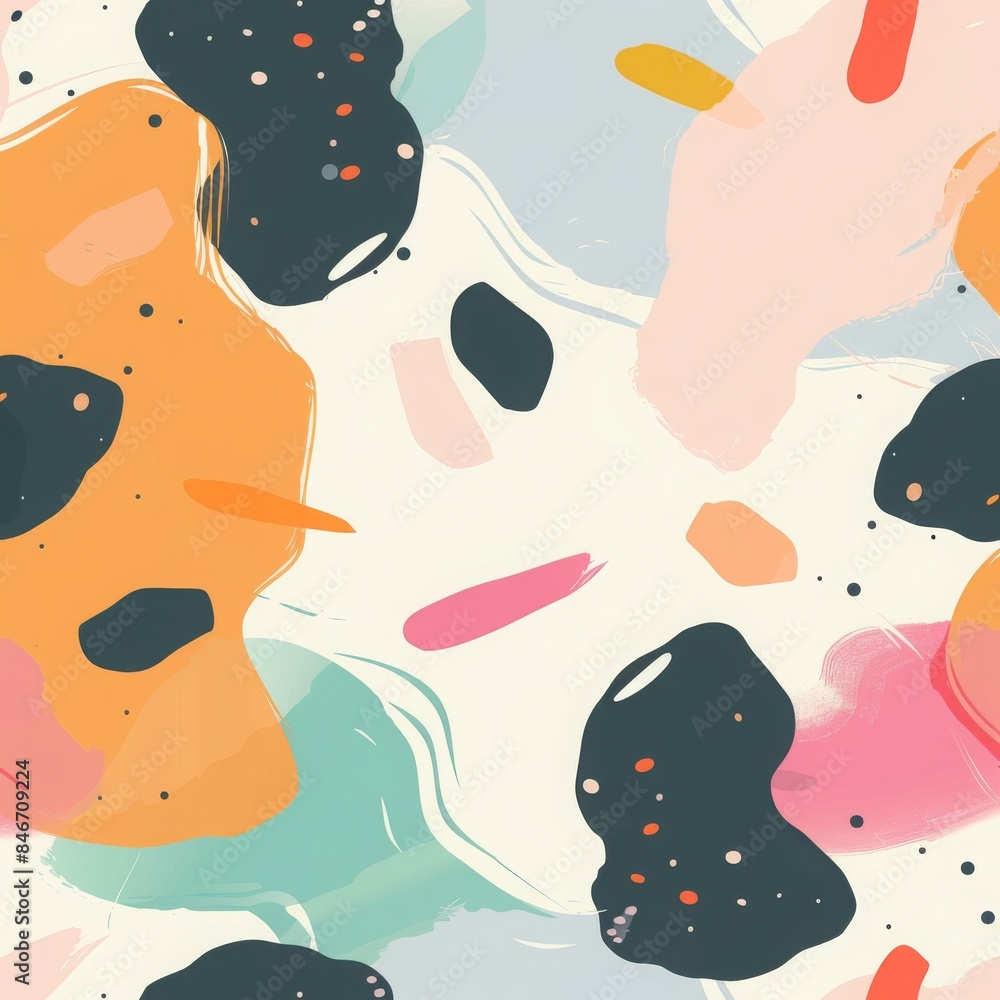 Poster pattern minimalist background. playful abstract pattern with irregular pastel shapes and splashes fo