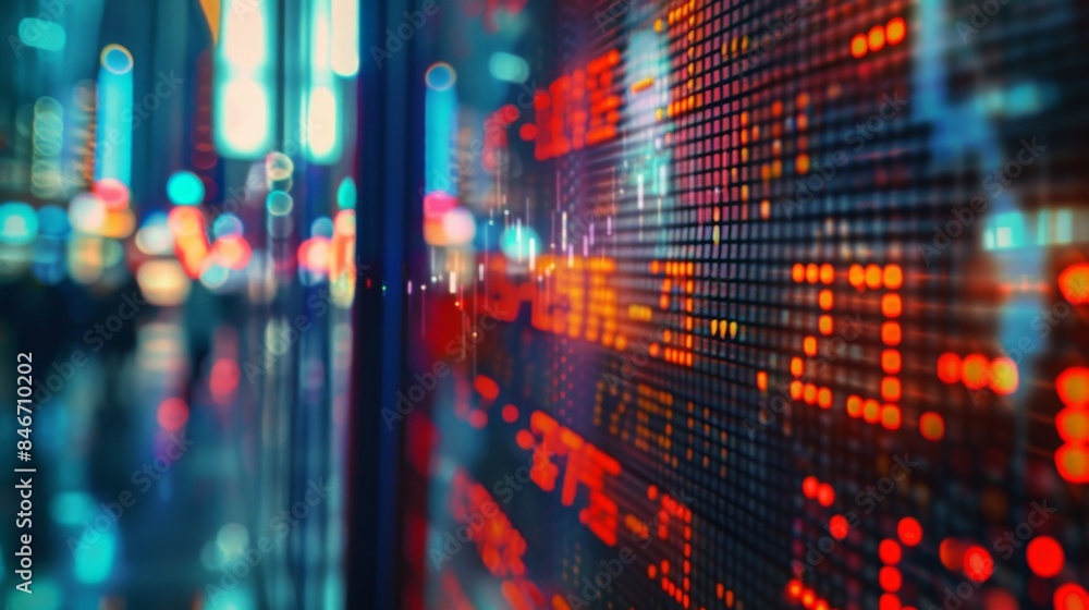 Poster close-up of a stock ticker board displaying live prices and changes for various stocks, in real-time