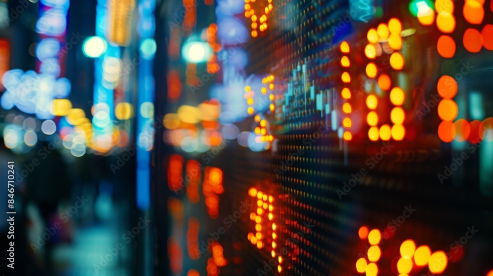 Poster close-up of a stock ticker board displaying live prices and changes for various stocks, in real-time