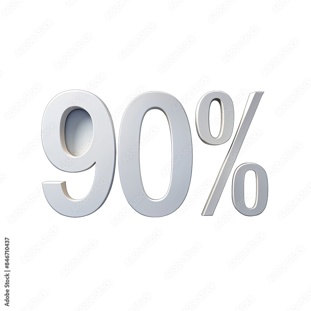 Poster this image features a white 3d rendered 90 percent symbol isolated on a white background. the symbol