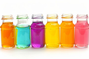 Colorful assortment of refreshing bottled beverages on white