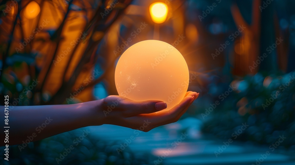 Poster a person holding a glowing egg in their hand, ai