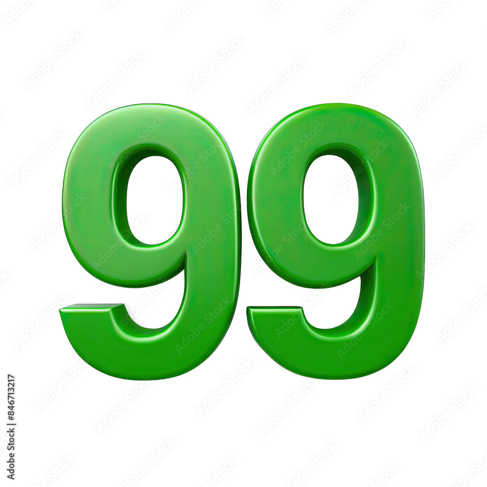 Aufkleber a close-up image of the number ninety-nine rendered in 3d, featuring a bright green color and a glos
