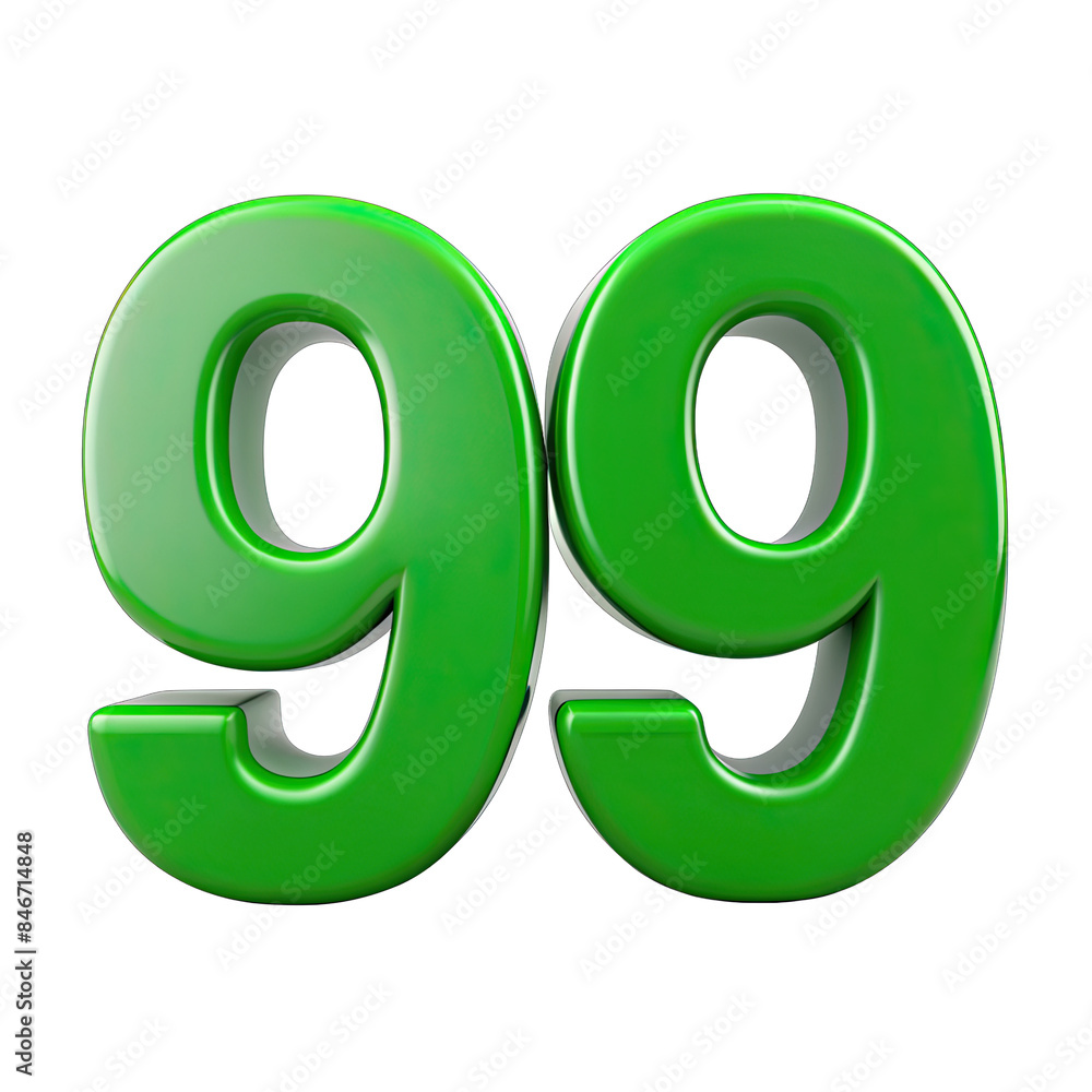 Aufkleber a close-up image of the number ninety-nine, rendered in 3d with a green, glossy finish. the number i