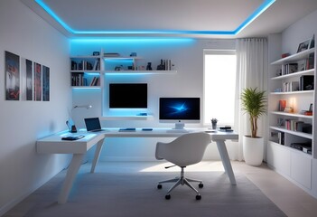 minimalist interior design style futuristic home office sleek furniture state of the art technology