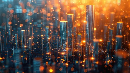 Obraz premium A cityscape with tall buildings and a foggy atmosphere