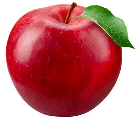 Apple isolated png. Red apple with leaf on transparent background. PNG format. Red apple with no background. Full depth of field.