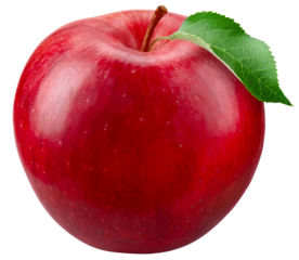 Apple isolated png. Red apple with leaf on transparent background. PNG format. Red apple with no background. Full depth of field.