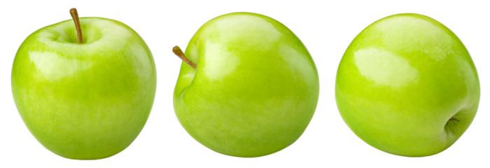 Apple isolated png. Green apple collection on transparent background. PNG format. Green apple set with no background. Full depth of field..