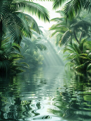 Palm Leaves, Water Ripples and Sunlight Reflections. background banner for summer vacation