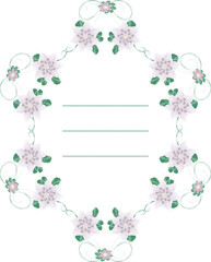 An oval of delicate stylized flowers and leaves.