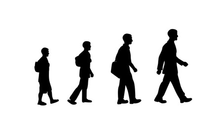 evolution from childhood to adulthood, black line art illustration