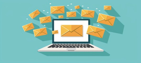 Minimalist geometric envelopes email list on laptop screen for efficient organization