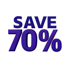 Image of SAVE 70 percent in bold blue font with white outline on white background, appearing three-dimensional for a visually striking message. Generative AI