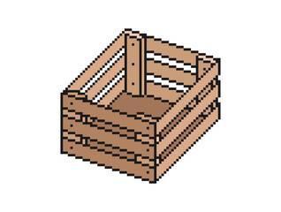 Isometric Wooden Box in Pixel Style. Vector illustration