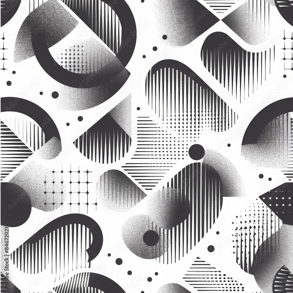 Poster black and white abstract pattern with geometric shapes and gradients. seamless design for contempora