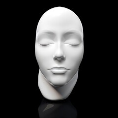 3d white face front view isolated on black background 