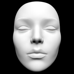 3d white face front view isolated on black background 