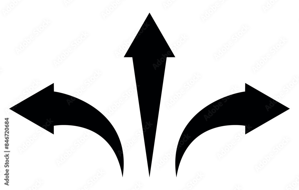 Canvas Prints arrow shape symbol set - pointed arrow pointing to the left, right and straight forward, black and w