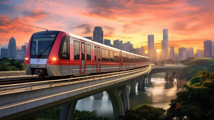 Naklejka premium train at sunset