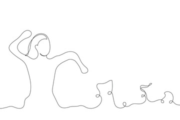 Sketch lifestyle concept minimal girl woman dance aerobics drawing line art. Female exercise hand drawn line concept with white ioslated background. Abstract,vector,illustration.