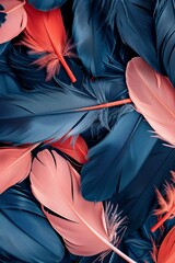 Macro shot displaying a variety of vivid pink and blue feathers in close proximity