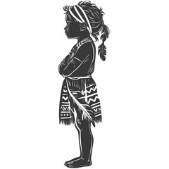 Fototapeta premium native australian tribe little girl full body with engraving style black color only
