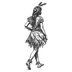 Fototapeta premium native australian tribe woman full body with engraving style black color only