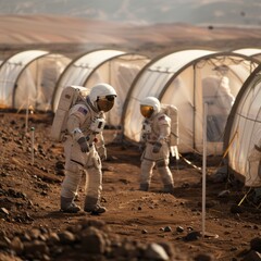 mars colony with greenhouse
