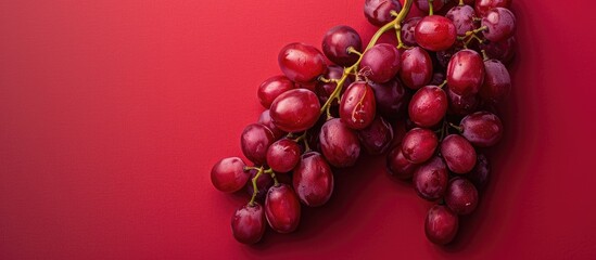 Innovative red grape arrangement in a flat lay layout. Concept of food styling.