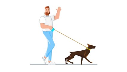 Man Walking Dog on Leash 2D Animation