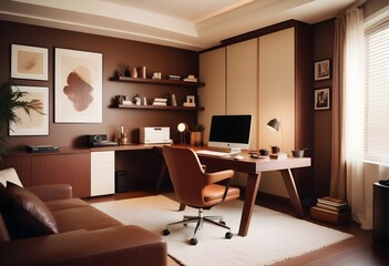 Fototapeta premium minimalist interior design style futuristic home office sleek furniture state of the art technology