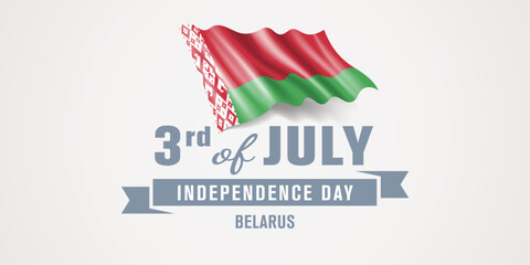Beralus happy independence day greeting card, banner vector illustration. Belarussian national holiday 3rd of July design element with realistic flag