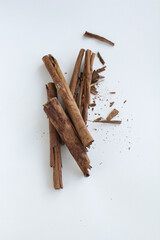cinnamon sticks on white background