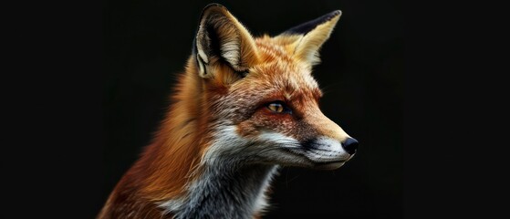 Fototapeta premium fox looks away against the black backdrop, its silhouette blending into the darkness of the night