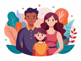 Couple with Their Adopted Child - Family Love and Parenthood Vector Illustration