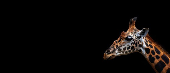Obraz premium giraffe gazes into the darkness, its silhouette poised against the enveloping black background