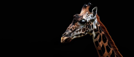 giraffe gazes into the darkness, its silhouette poised against the enveloping black background