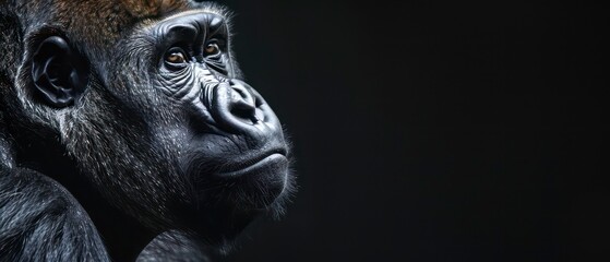 gorilla looking against a black background