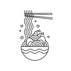 Ramen Flat Design Japan Icon. Asian food. Chinese, Korean, Japanese cuisine. Logo template. Hand drawn.