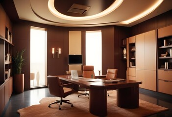 Fototapeta premium minimalist interior design style futuristic home office sleek furniture state of the art technology