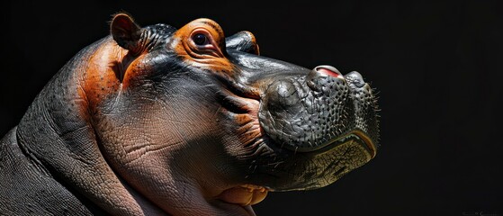 hippo stands against the black backdrop, its gaze away, symbolizing the serene authority of the night