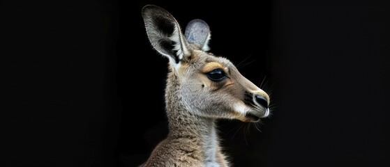 Obraz premium kangaroo looks away against the black backdrop, its silhouette blending into the mysteries of the night