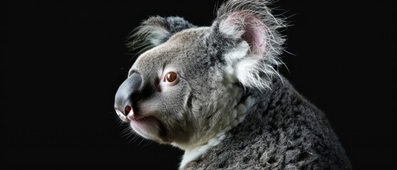 Obraz premium koala looks away against the black backdrop, its silhouette blending into the mysteries of the night