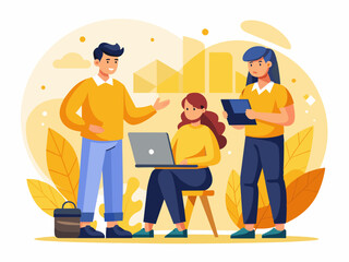 Entrepreneurs Discussing a Project with Abstract Background - Vector