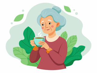 Grandma Fixing a Button - Senior Crafting Activity Vector Illustration