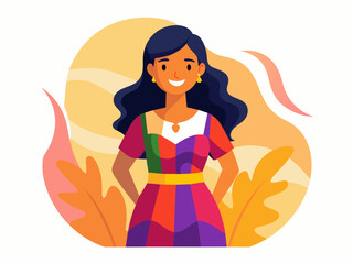 Fototapeta premium Latina Woman Smiling in Colorful Dress - Joyful Expression Vector Illustration