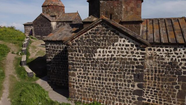  Flight of the Sevanovank monastery on a peninsula on Lake Sevan in Armenia. 