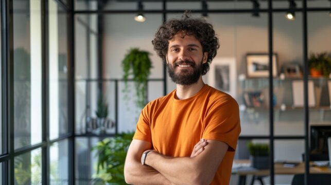 The man in orange shirt
